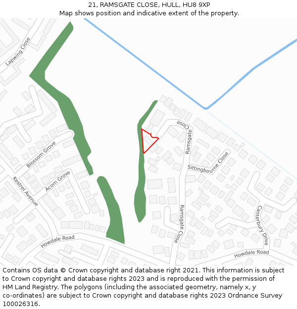 21, RAMSGATE CLOSE, HULL, HU8 9XP: Location map and indicative extent of plot