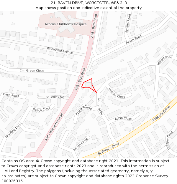 21, RAVEN DRIVE, WORCESTER, WR5 3LR: Location map and indicative extent of plot