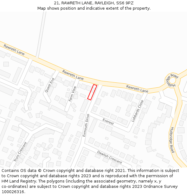 21, RAWRETH LANE, RAYLEIGH, SS6 9PZ: Location map and indicative extent of plot