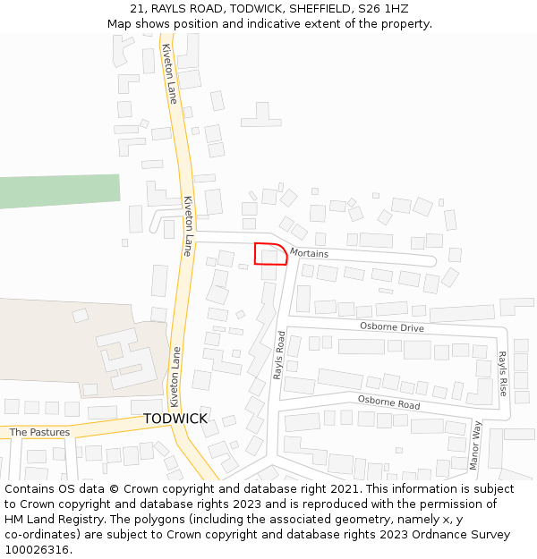 21, RAYLS ROAD, TODWICK, SHEFFIELD, S26 1HZ: Location map and indicative extent of plot
