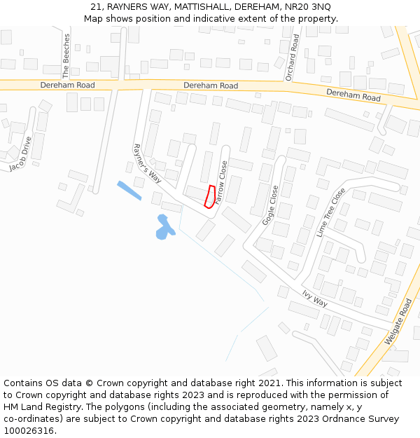21, RAYNERS WAY, MATTISHALL, DEREHAM, NR20 3NQ: Location map and indicative extent of plot