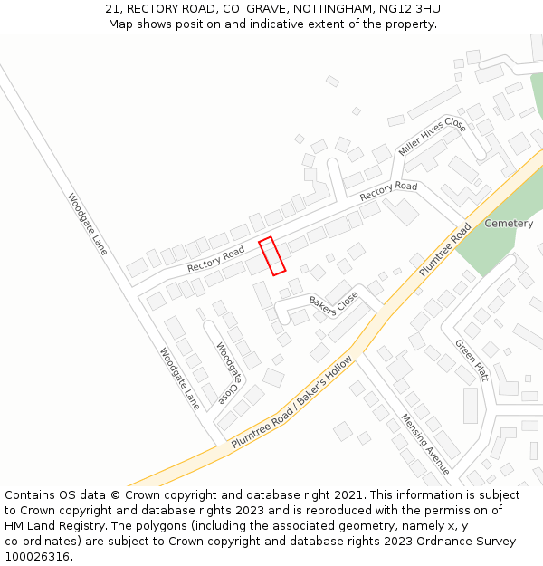 21, RECTORY ROAD, COTGRAVE, NOTTINGHAM, NG12 3HU: Location map and indicative extent of plot