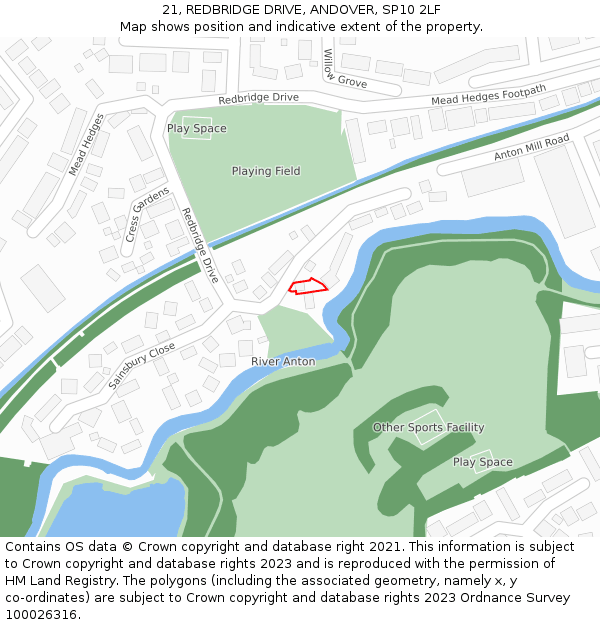 21, REDBRIDGE DRIVE, ANDOVER, SP10 2LF: Location map and indicative extent of plot