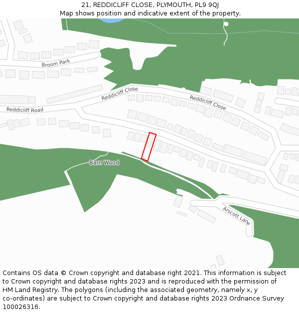 21, REDDICLIFF CLOSE, PLYMOUTH, PL9 9QJ: Location map and indicative extent of plot