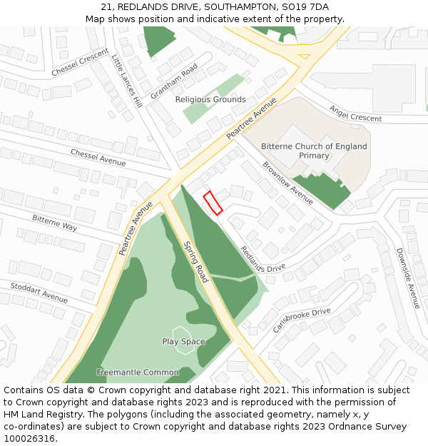 21, REDLANDS DRIVE, SOUTHAMPTON, SO19 7DA: Location map and indicative extent of plot