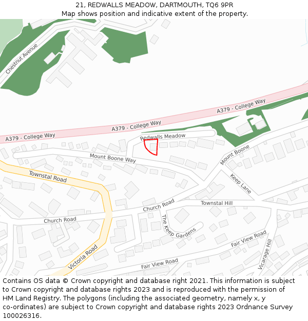 21, REDWALLS MEADOW, DARTMOUTH, TQ6 9PR: Location map and indicative extent of plot