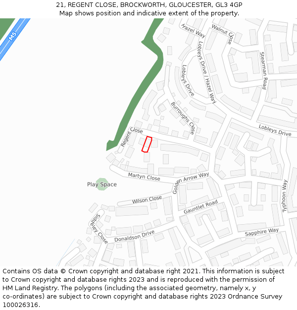 21, REGENT CLOSE, BROCKWORTH, GLOUCESTER, GL3 4GP: Location map and indicative extent of plot