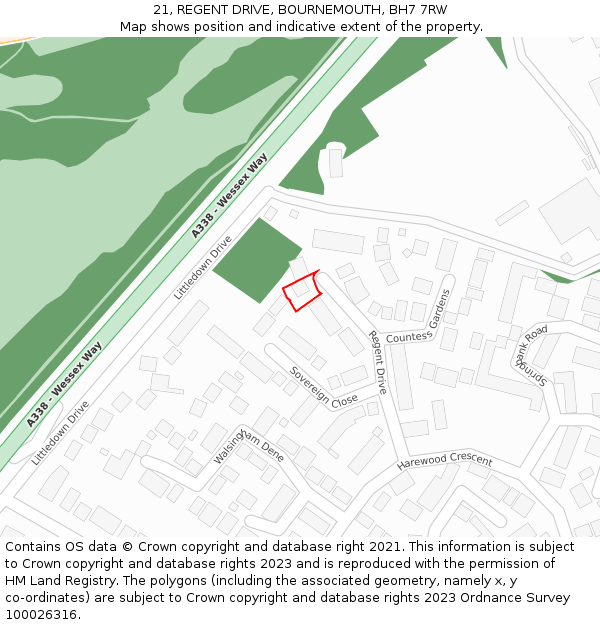 21, REGENT DRIVE, BOURNEMOUTH, BH7 7RW: Location map and indicative extent of plot