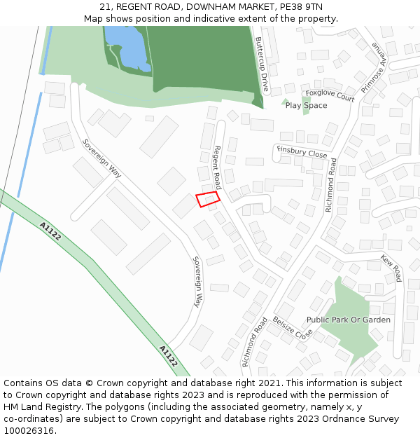 21, REGENT ROAD, DOWNHAM MARKET, PE38 9TN: Location map and indicative extent of plot