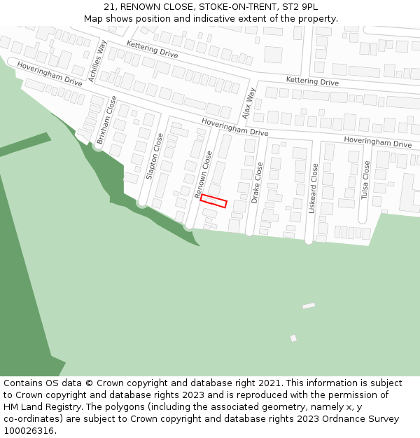 21, RENOWN CLOSE, STOKE-ON-TRENT, ST2 9PL: Location map and indicative extent of plot