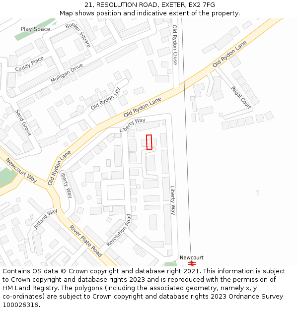 21, RESOLUTION ROAD, EXETER, EX2 7FG: Location map and indicative extent of plot