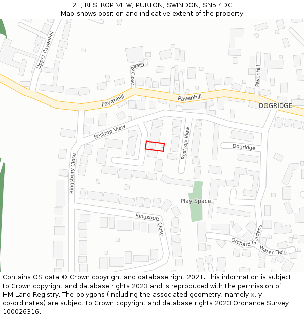 21, RESTROP VIEW, PURTON, SWINDON, SN5 4DG: Location map and indicative extent of plot