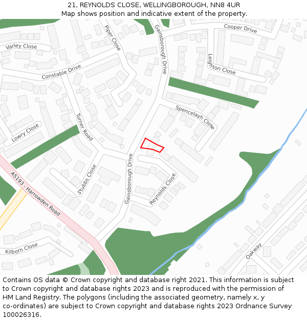 21, REYNOLDS CLOSE, WELLINGBOROUGH, NN8 4UR: Location map and indicative extent of plot