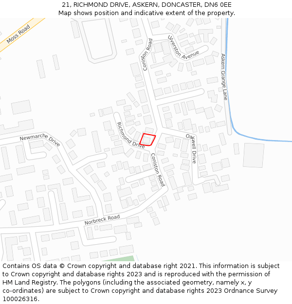 21, RICHMOND DRIVE, ASKERN, DONCASTER, DN6 0EE: Location map and indicative extent of plot