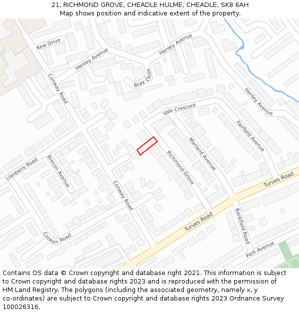 21, RICHMOND GROVE, CHEADLE HULME, CHEADLE, SK8 6AH: Location map and indicative extent of plot