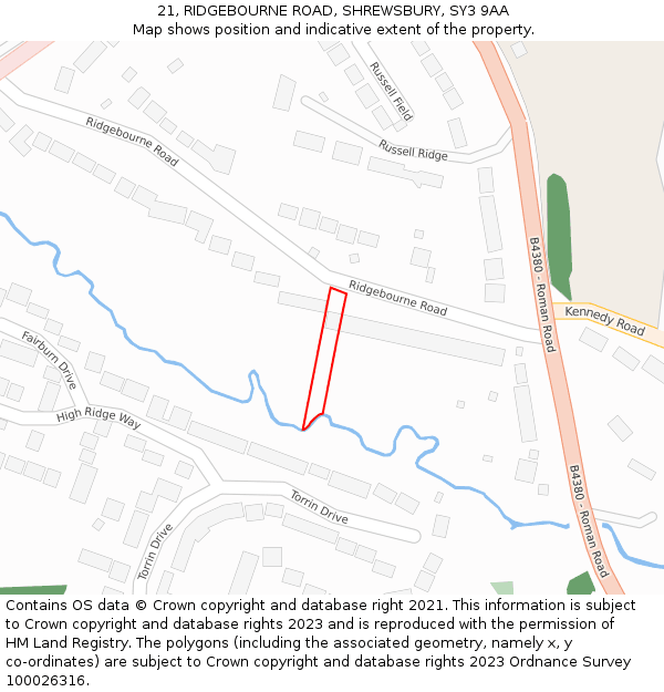 21, RIDGEBOURNE ROAD, SHREWSBURY, SY3 9AA: Location map and indicative extent of plot