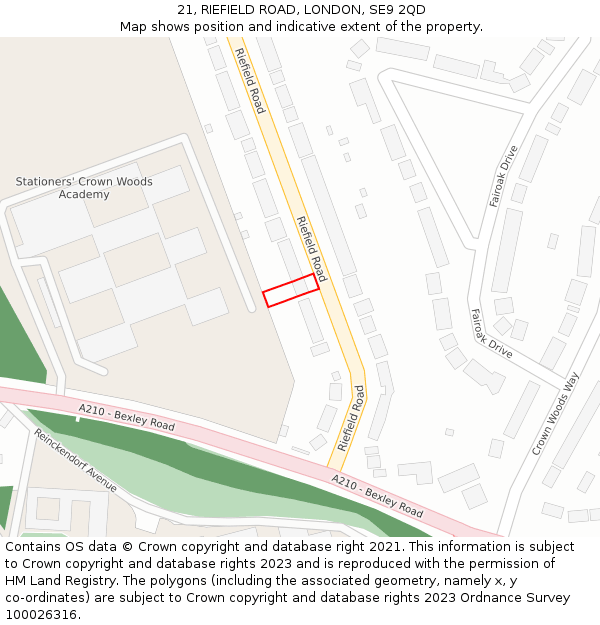 21, RIEFIELD ROAD, LONDON, SE9 2QD: Location map and indicative extent of plot