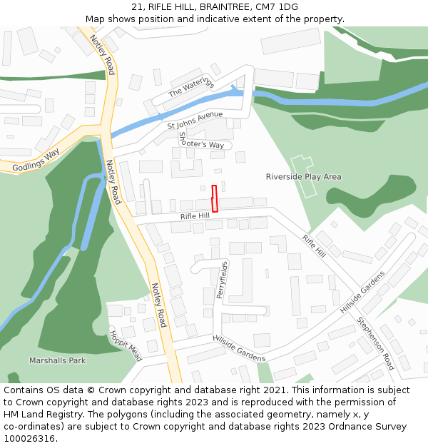 21, RIFLE HILL, BRAINTREE, CM7 1DG: Location map and indicative extent of plot