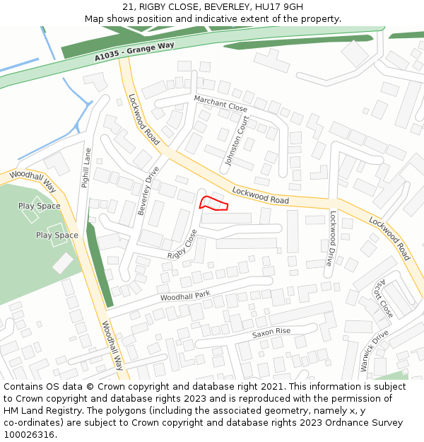 21, RIGBY CLOSE, BEVERLEY, HU17 9GH: Location map and indicative extent of plot