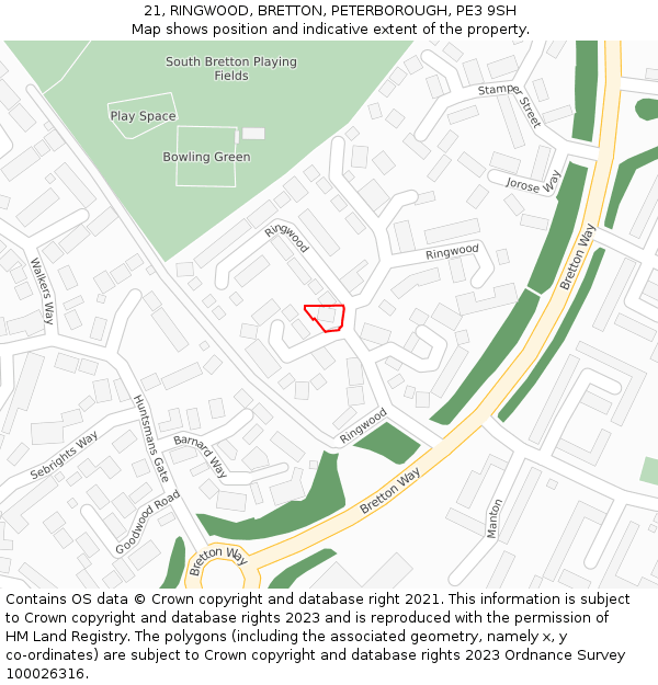 21, RINGWOOD, BRETTON, PETERBOROUGH, PE3 9SH: Location map and indicative extent of plot