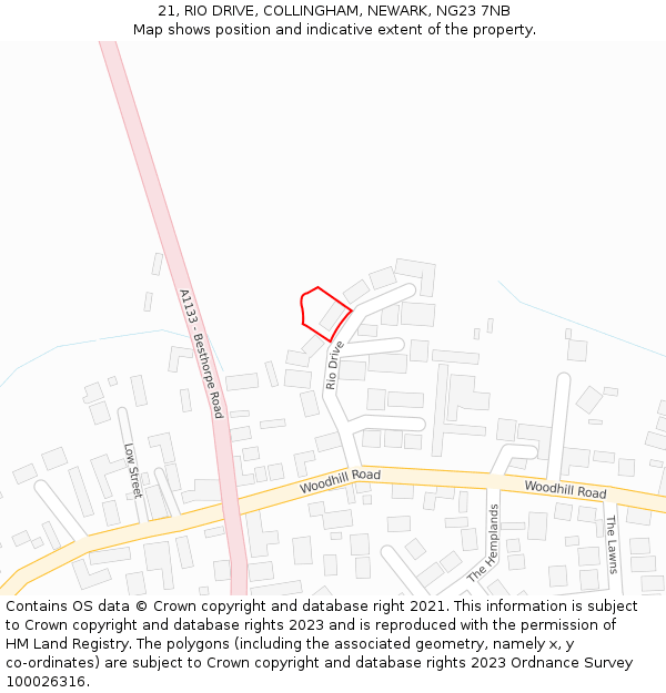 21, RIO DRIVE, COLLINGHAM, NEWARK, NG23 7NB: Location map and indicative extent of plot