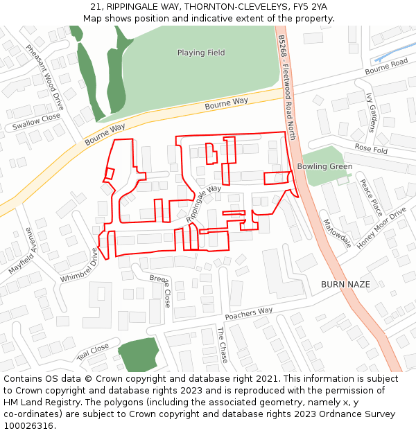 21, RIPPINGALE WAY, THORNTON-CLEVELEYS, FY5 2YA: Location map and indicative extent of plot