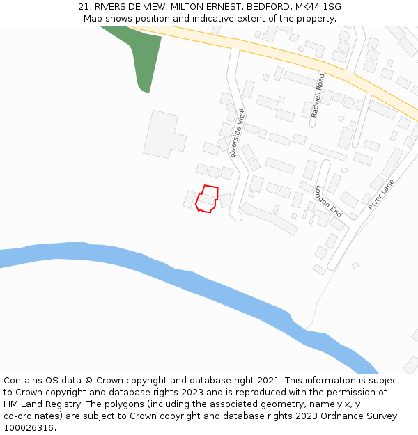 21, RIVERSIDE VIEW, MILTON ERNEST, BEDFORD, MK44 1SG: Location map and indicative extent of plot