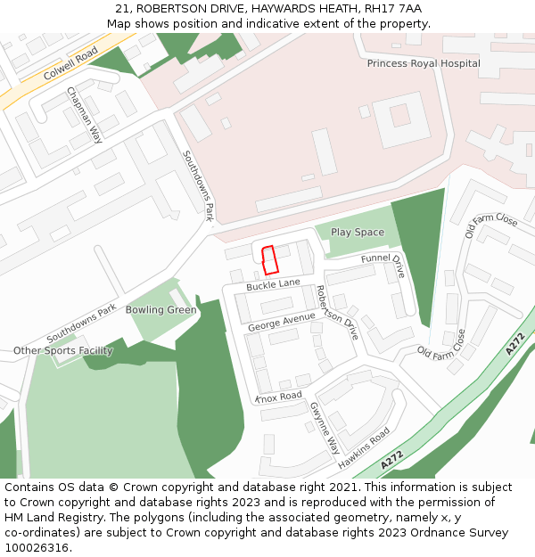 21, ROBERTSON DRIVE, HAYWARDS HEATH, RH17 7AA: Location map and indicative extent of plot