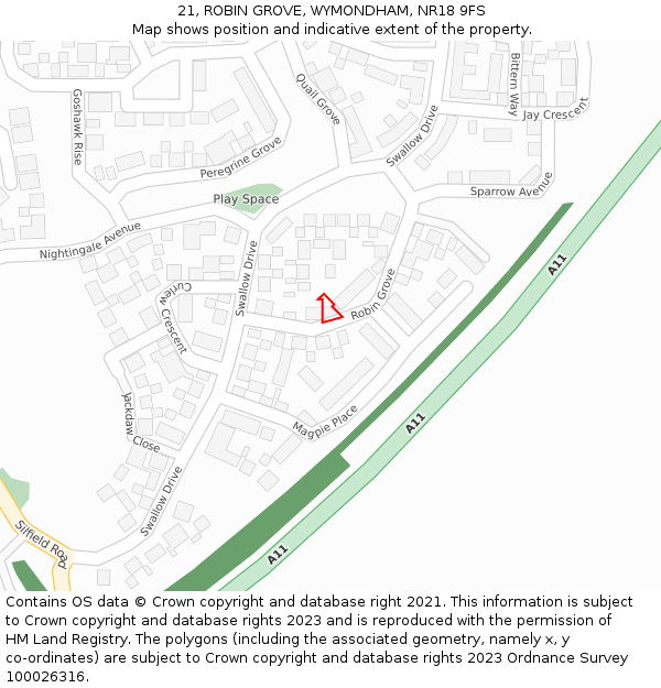 21, ROBIN GROVE, WYMONDHAM, NR18 9FS: Location map and indicative extent of plot