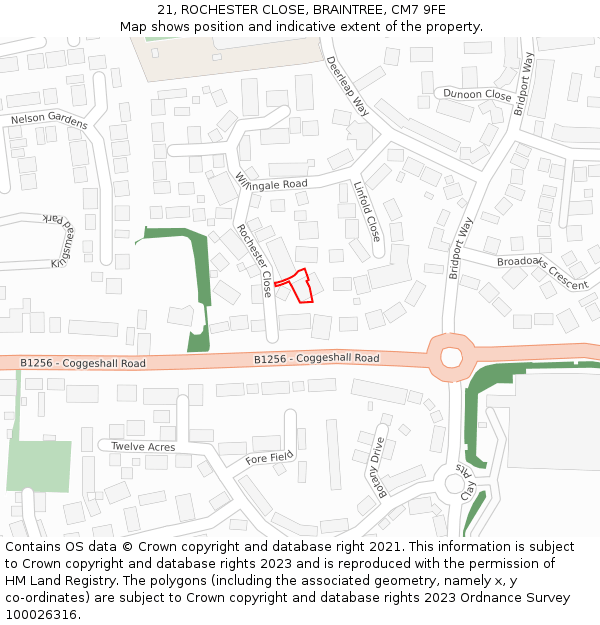 21, ROCHESTER CLOSE, BRAINTREE, CM7 9FE: Location map and indicative extent of plot