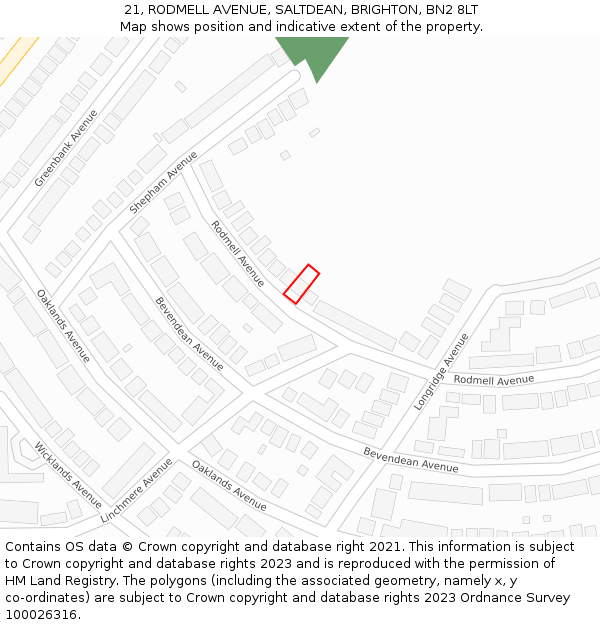 21, RODMELL AVENUE, SALTDEAN, BRIGHTON, BN2 8LT: Location map and indicative extent of plot