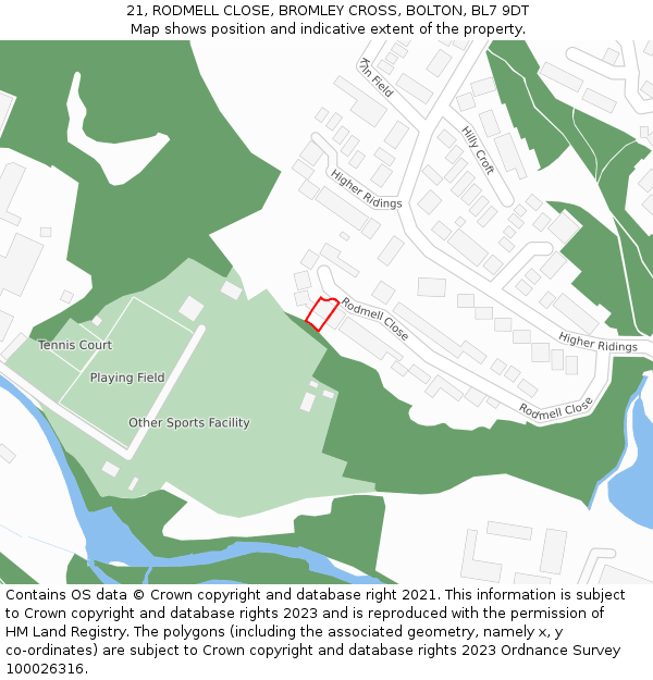21, RODMELL CLOSE, BROMLEY CROSS, BOLTON, BL7 9DT: Location map and indicative extent of plot
