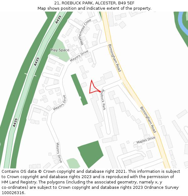 21, ROEBUCK PARK, ALCESTER, B49 5EF: Location map and indicative extent of plot
