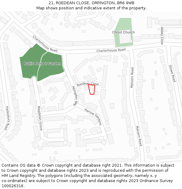 21, ROEDEAN CLOSE, ORPINGTON, BR6 9WB: Location map and indicative extent of plot