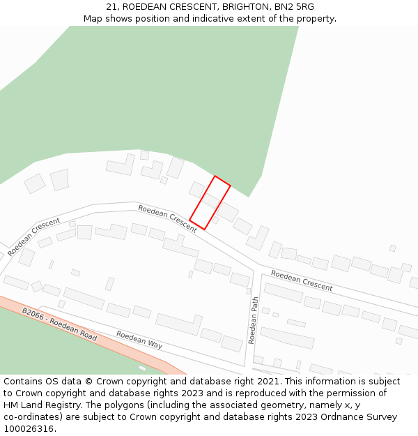 21, ROEDEAN CRESCENT, BRIGHTON, BN2 5RG: Location map and indicative extent of plot