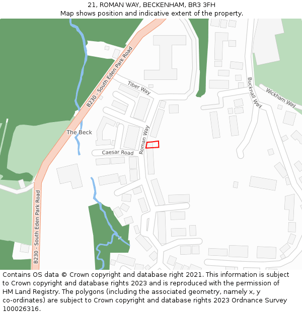 21, ROMAN WAY, BECKENHAM, BR3 3FH: Location map and indicative extent of plot