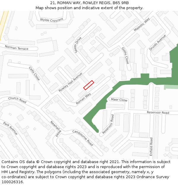 21, ROMAN WAY, ROWLEY REGIS, B65 9RB: Location map and indicative extent of plot