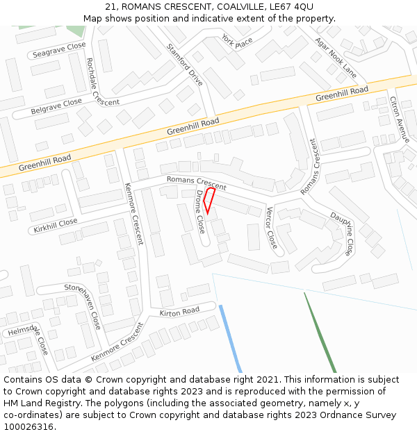 21, ROMANS CRESCENT, COALVILLE, LE67 4QU: Location map and indicative extent of plot
