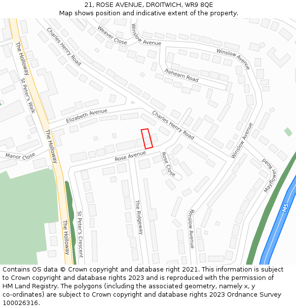 21, ROSE AVENUE, DROITWICH, WR9 8QE: Location map and indicative extent of plot