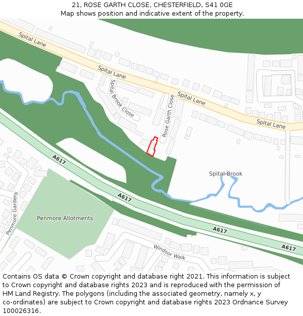 21, ROSE GARTH CLOSE, CHESTERFIELD, S41 0GE: Location map and indicative extent of plot