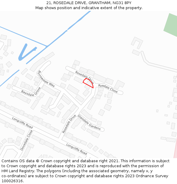 21, ROSEDALE DRIVE, GRANTHAM, NG31 8PY: Location map and indicative extent of plot