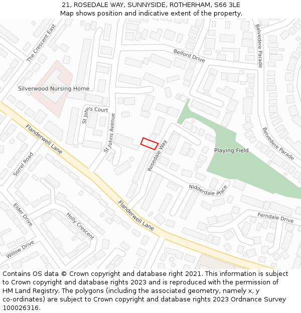 21, ROSEDALE WAY, SUNNYSIDE, ROTHERHAM, S66 3LE: Location map and indicative extent of plot