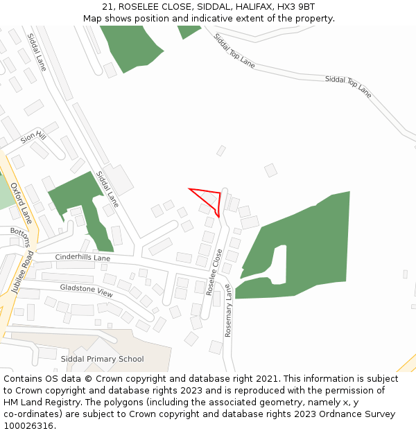 21, ROSELEE CLOSE, SIDDAL, HALIFAX, HX3 9BT: Location map and indicative extent of plot