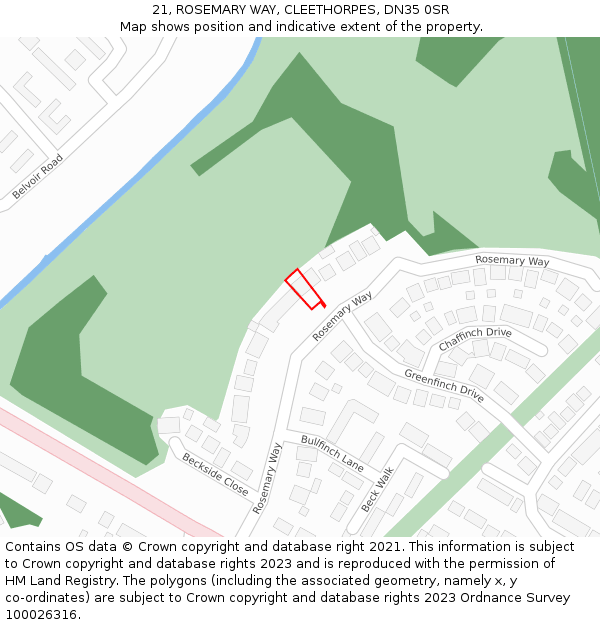 21, ROSEMARY WAY, CLEETHORPES, DN35 0SR: Location map and indicative extent of plot