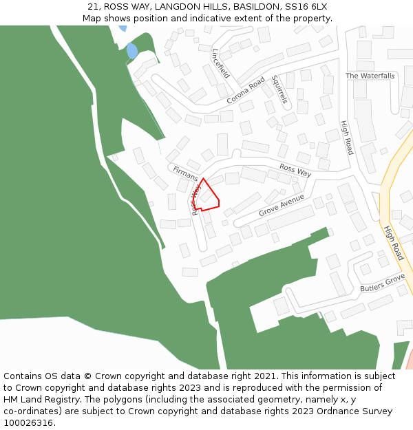 21, ROSS WAY, LANGDON HILLS, BASILDON, SS16 6LX: Location map and indicative extent of plot