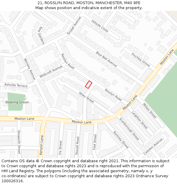 21, ROSSLYN ROAD, MOSTON, MANCHESTER, M40 9PE: Location map and indicative extent of plot