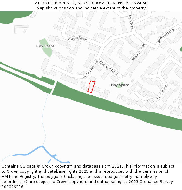 21, ROTHER AVENUE, STONE CROSS, PEVENSEY, BN24 5PJ: Location map and indicative extent of plot