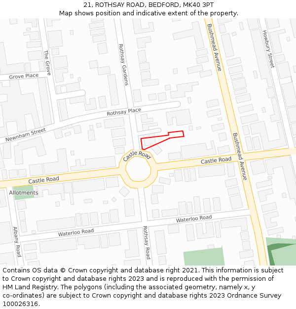 21, ROTHSAY ROAD, BEDFORD, MK40 3PT: Location map and indicative extent of plot