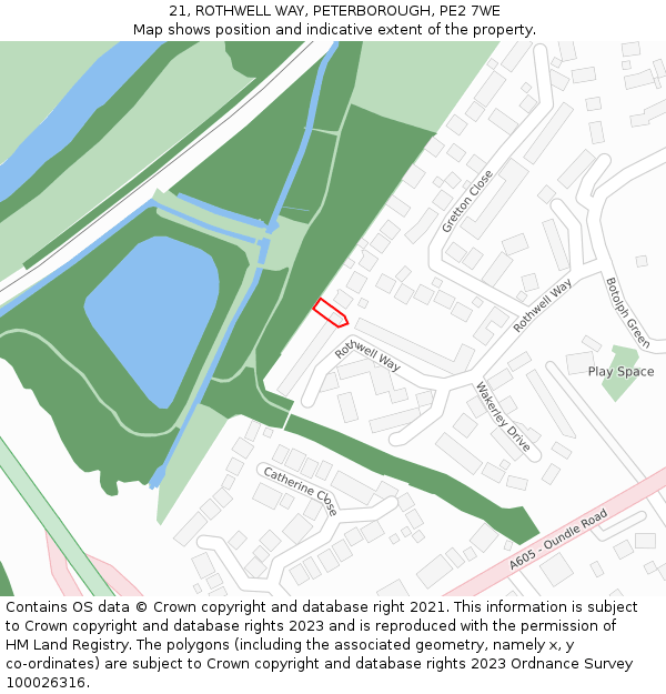 21, ROTHWELL WAY, PETERBOROUGH, PE2 7WE: Location map and indicative extent of plot