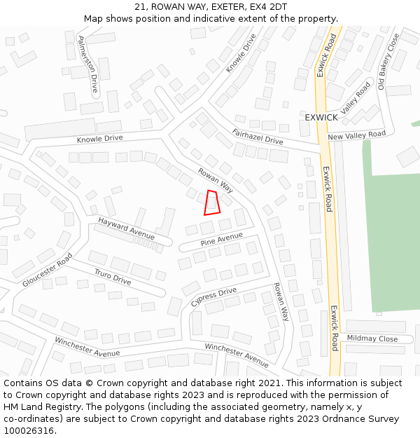 21, ROWAN WAY, EXETER, EX4 2DT: Location map and indicative extent of plot